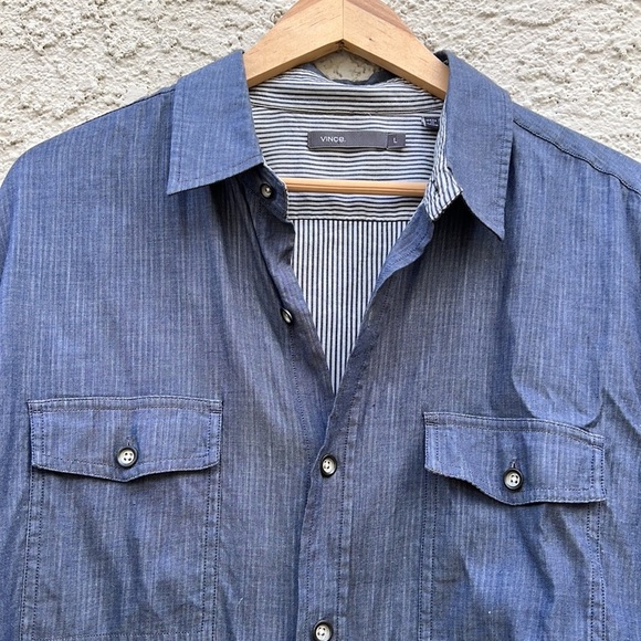 Vince Men's Chambray Stripe Button up Casual Shirt Size L - Picture 2 of 9